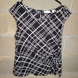 New York & Company Black Blouse with White Grid and Side Tie Sz. M